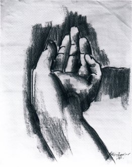 Handstudie, 1983, Kohle auf Papier, 64 x 50 cm