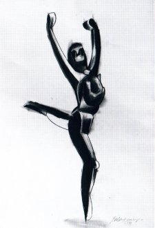 Pathos weiblich, 1979, Kohle auf Papier, 64 x 50 cm